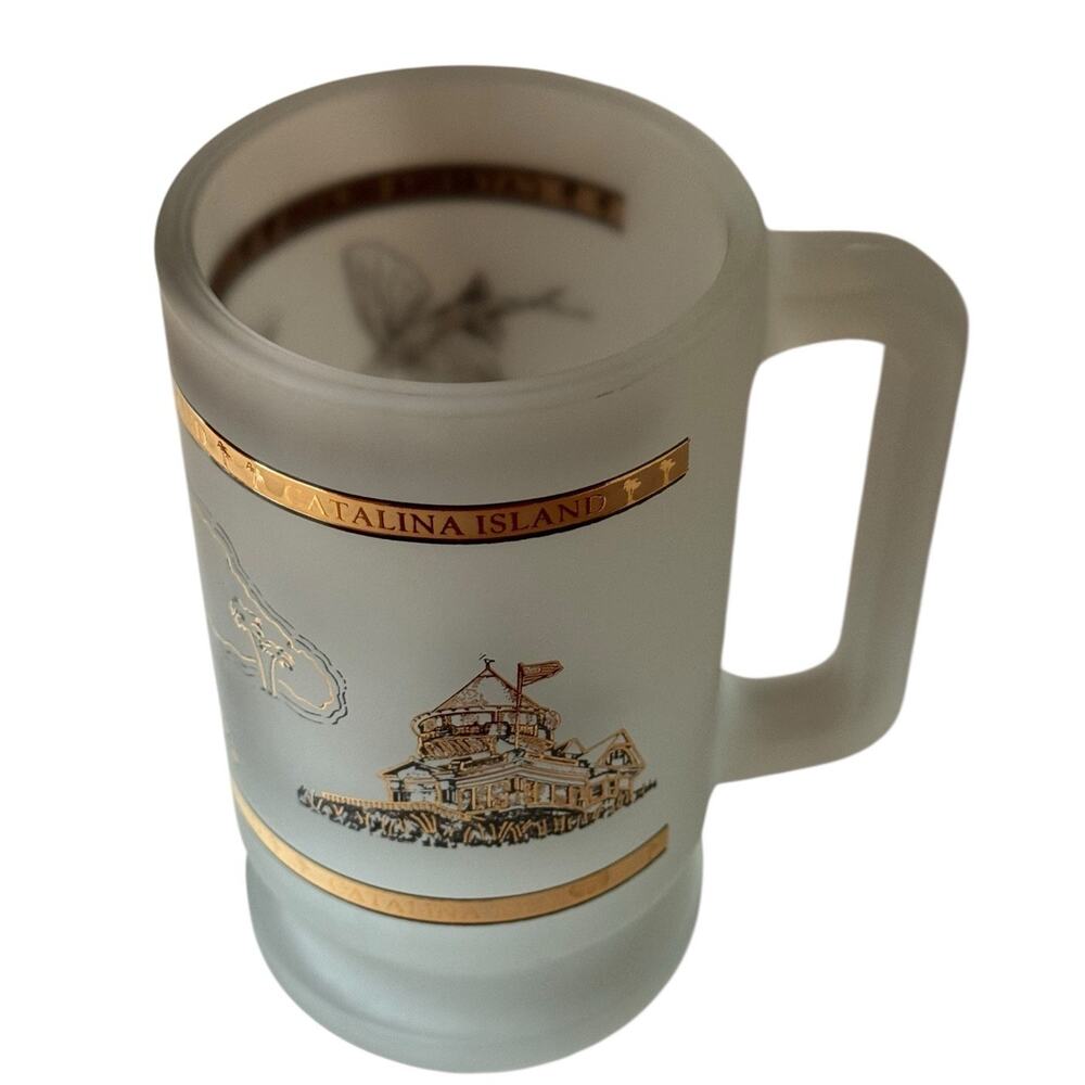 Catalina Island California Frosted Glass Beer Bar Mug Heavy 22K Gold Los Angeles